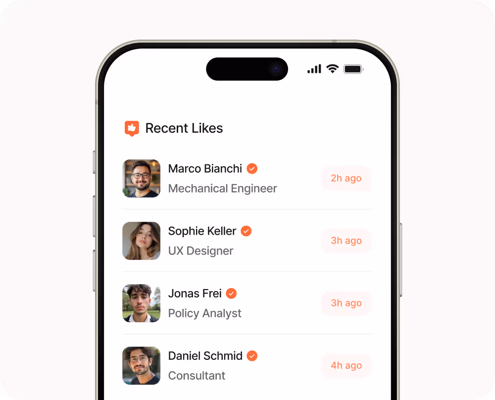 App screen showing profile that liked users flat recently